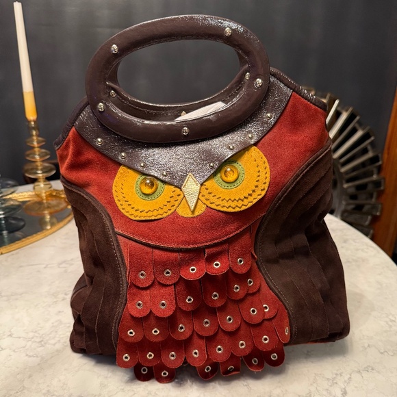 KATE SPADE LARGE SHERWOOD FOREST SUEDE LEATHER OWL IDA TOTE PURSE BAG - Picture 1 of 8